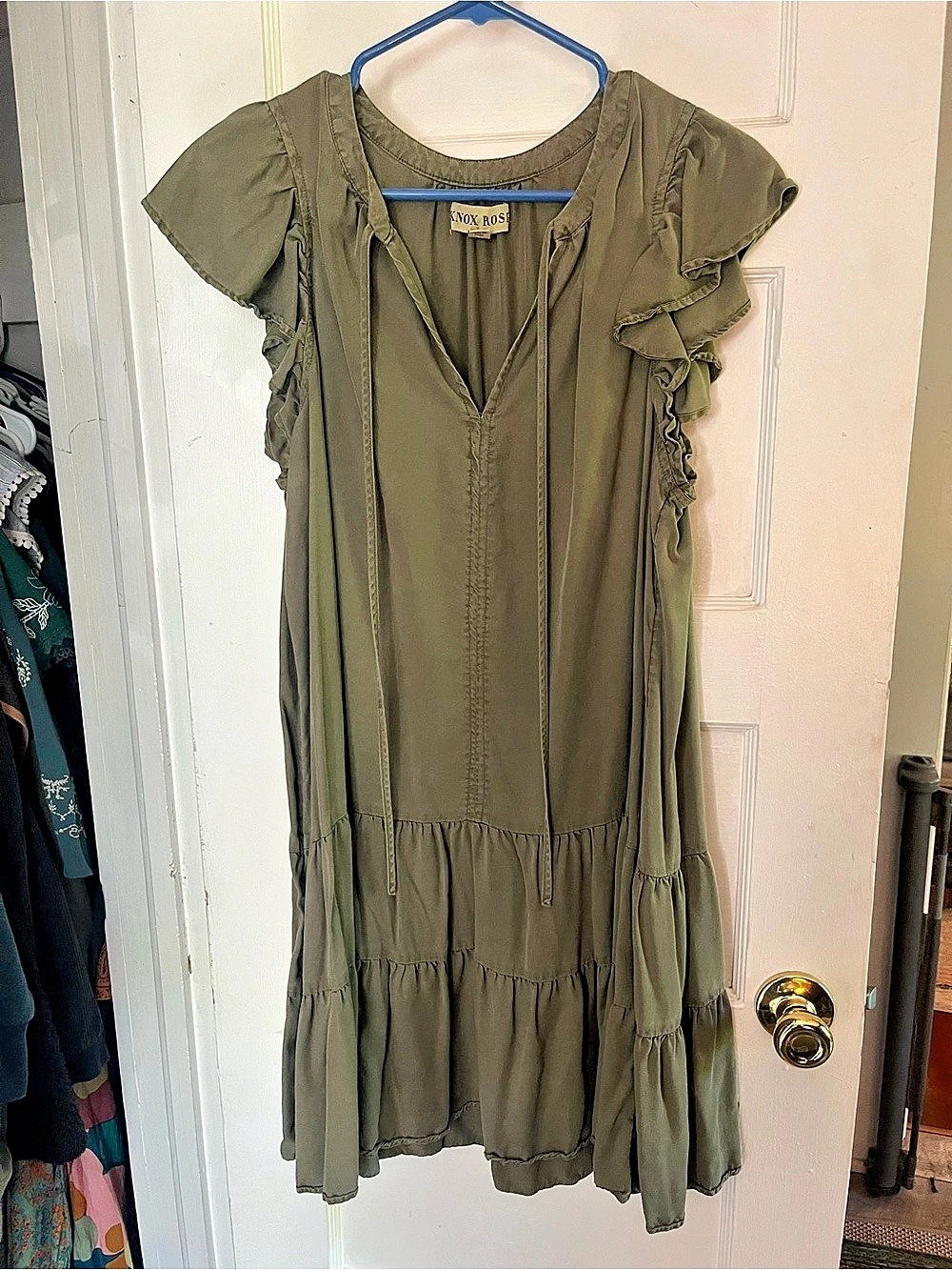Knox Rose Ruffle Sleeve Mini Dress in Green Size XL